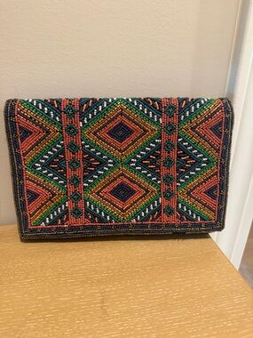 Beaded Geometric Pattern Envelope Clutch - Multicolor